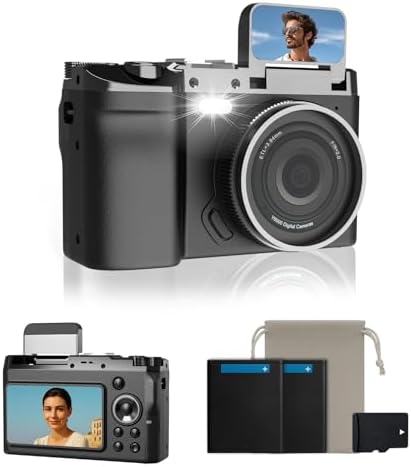4K Digital Camera for Photography, 64MP Point and Shoot Camera with Dual Screen & 16X Zoom, Retro Vlogging Camera for YouTube, Compact Travel Camera for Beginners, Teens & Kids (32GB Card Included)