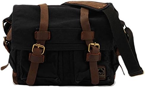 Sechunk Vintage Military Leather Canvas Laptop Bag Messenger Bags Medium