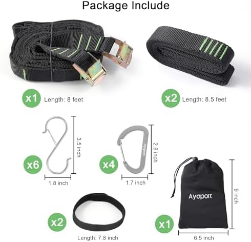 Ayaport Campsite Storage Strap Tent Camping Tree Hanging Organizer with 4 Carabiner Hooks 6 Stainless Steel S Hooks & 20 Separated Loops, Camping Set Travel & Outdoor Camping Gear