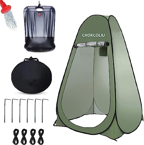 Pop-up Shower Tent & 20L Solar Shower Bag Combo - Waterproof Camping Privacy Shelter with Portable Heated Water Reservoir for Outdoor Bathing, Beach, Hiking (Green, 120x120x190cm)