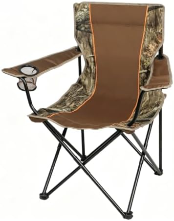 Camouflage Padded Quad Folding Camping Chair for Adults, Soft Arm Outdoor Lawn Chair with Cup Holder & Carry Bag for Fishing Tailgating Beach Picnic