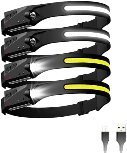 Bud K Headlamp Rechargeable 4Pack, 6 Mode Headlamps for Adults 1200Lumens LED Headlamp,230°COB Wide Beam Headlight Bright Headlamps Flashlight for Camping Accessories Gear, Hiking,Running