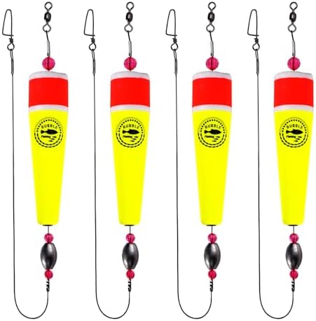 Fishing Floats Rigs Popping Corks for Saltwater Rattle Weighted Bobbers Fishing Tackle (4pcs, 5 in, Yellow), set03