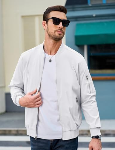 MAGCOMSEN Bomber Jacket Men White Jacket Lightweight Windbreaker Jackets Casual Bomber Jacket Light Spring,S