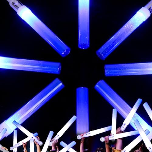 Reusable LED Glow Sticks(6 Pack), Blue Steady LED Flashing Bright Glow Light sticks, Equipped with AAA Battery Powered LED Sticks, Concert Glow in the Dark Party Favor Supplies
