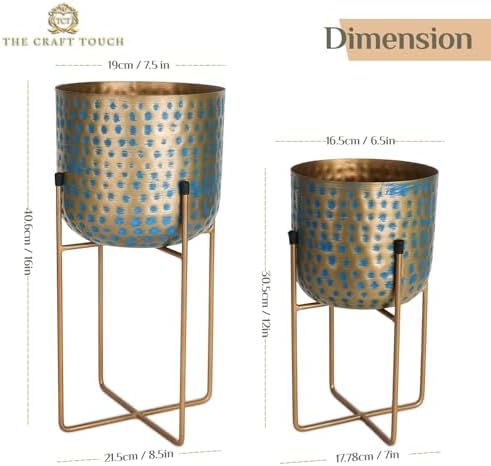 Set of 2 Metal Planters with Stands – 16″ & 12″ Decorative Flower Pots for Indoor & Outdoor Plants | Rustic Home & Garden Décor for Living Room, Patio, Balcony, Housewarming Gift