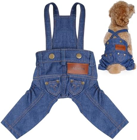 Dog Clothes Denim Overalls Pet Strap Pants for Small Puppy Cat Pets Jean Jacket Sling Jumpsuit Dog Apparel & Accessories (Blue, Small)