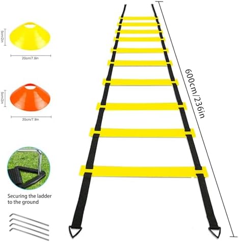 20Ft Agility Ladder Training Equipment for Soccer 12 Cones, Solo Soccer Trainer, Jump Rope Speed Football Gifts for boy