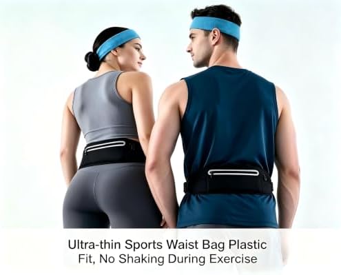 2 in 1 running set | running belt + moisture sweat headband, ultra-thin invisible shock proof waist bag, three pockets belly bag, suitable for fitness, jogging, hiking