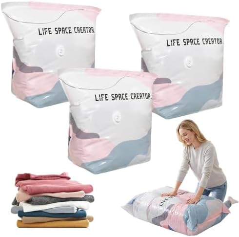 No-Pump Vacuum Storage Bags 2026 Cube Compression Space Saver Bags - Upgrade Large Storage Compression Bags No-Pump 3D Vacuum Storage Bags for Clothes, Comforters, Blankets (19 * 27in-3ps)
