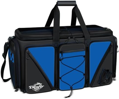 Handor Waterproof Fishing Tackle Bag, Large Saltwater Resistant Storage, 1000D PVC Material, Holds 3600 3700 Trays (Black and Blue, Large Bag)
