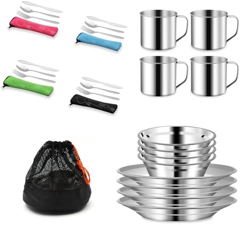 29pcs Stainless Steel Camping Tableware Kit for 4