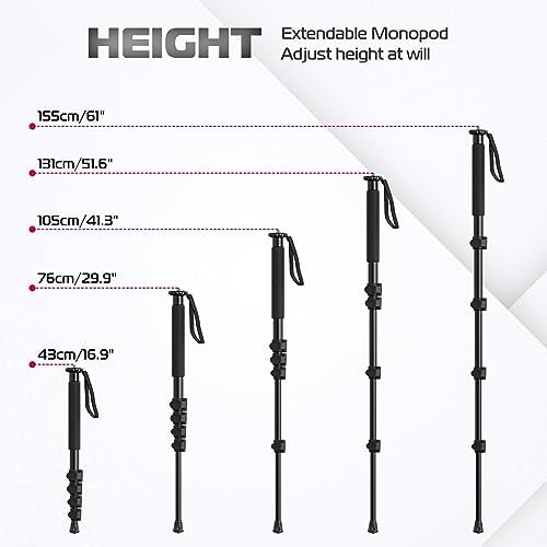 ULANZI TB12 61-Inch Camera Monopod - Portable Tripod & Monopod Photography Stick with 5-Section Height, Aluminum Compact Travel Camera Stick for Canon, Nikon, Sony Mirrorless, DSLR, Easy to Carry