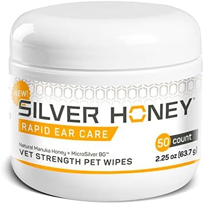 Silver Honey Rapid Ear Care Vet Strength Pet Wipes, 50ct, Manuka Honey &amp; MicroSilver BG
