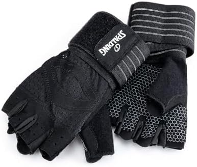 Spalding - Gym Gloves, Workout Gloves with Foam Padded Palm for Grip, Lightweight Breathable, One Size Fitness Training Gloves for Weightlifting Exercise (Black)