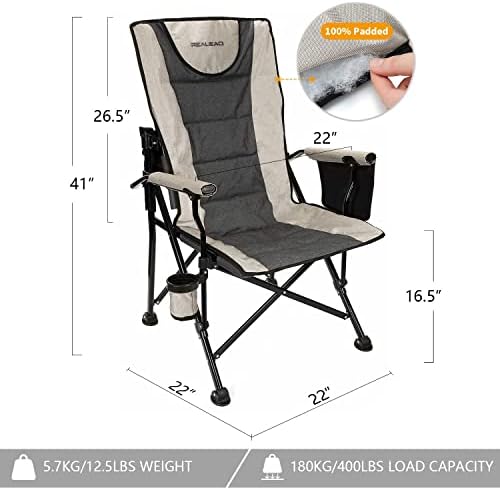 REALEAD Camping Chairs for Adults with Adjustable Backrest & Lumbar Support
