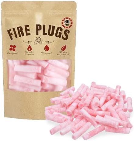 60 Pack Waterproof Fire Starters with 5+ Minute Burn Non-Toxic