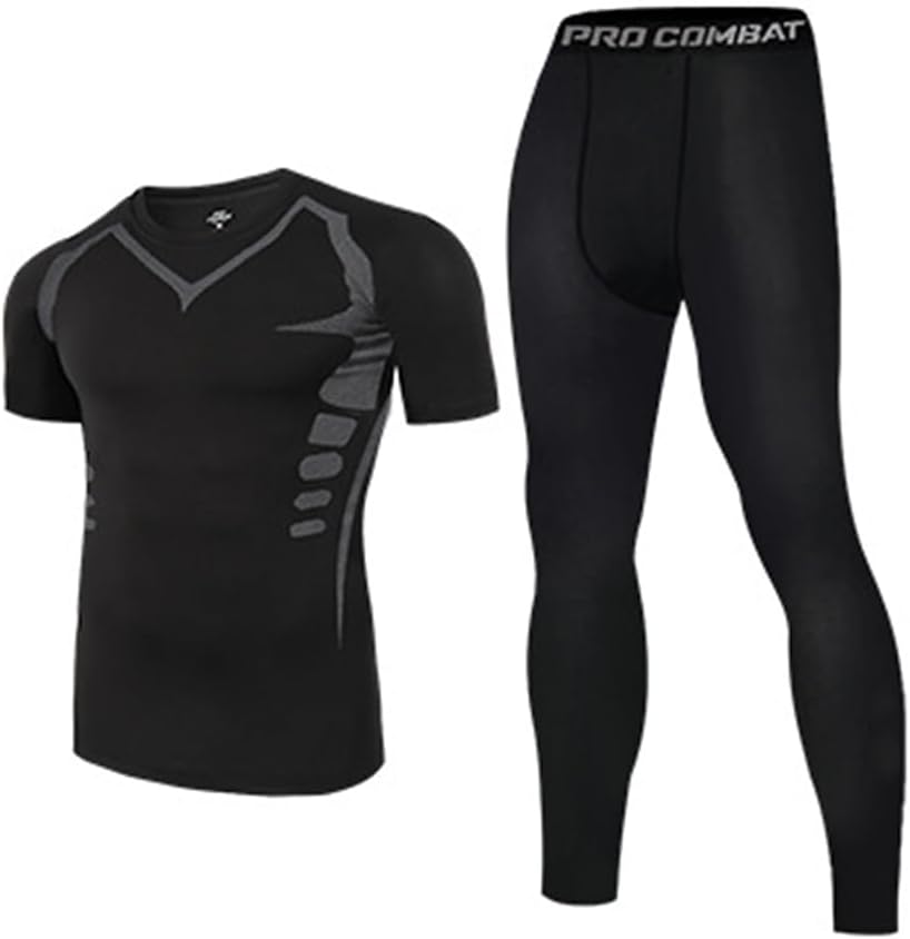 Men's fitness suit quick drying printed leggings long sleeved high stretch training pants sports two-piece set