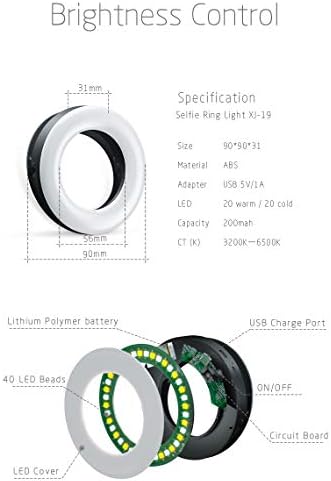 XINBAOHONG Selfie Ring Light Rechargeable Portable Clip-on Selfie Fill Light with 40 LED for Smart Phone Photography, Camera Video, Girl