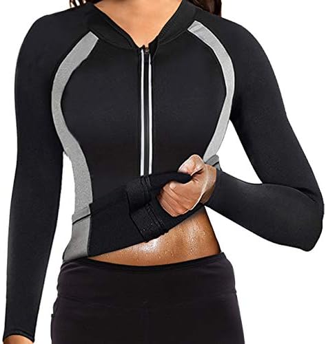 NonEcho Women Sauna Suit Waist Trainer Jacket Hot Sweat Top Neoprene Body Shaper Workout Suit Running Cycling Jersey Black