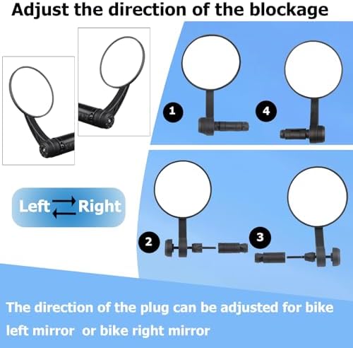 Bike Mirror Handlebar End Mount,Rotatable And Adjustable ebike mirror Wide Angle Bicycle Safe Clear E-Bike Glass Slight convex Shockproof Bike Rear View Mirrors
