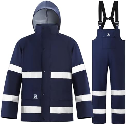 RainRider Rain Suits for Men Women Waterproof Reflective Rain Coat Bib Pants for Safety Heavy Duty Rain Gear Fishing
