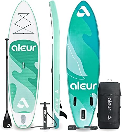 aleur Explorer Inflatable Stand Up Paddle Board Package W Premium SUP Accessories & Backpack, Non-Slip Deck, Leash, Paddle and Hand Pump | Elegant, Fun, Portable,Versatile