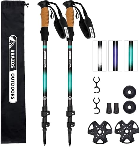 Brazos Trekking Poles for Hiking | Collapsible Walking Stick | 24" to 54" (Pair of 2) 9.7oz Ultra-Light Aluminum with Cork Grip | Hiking in All Terrains & Seasons