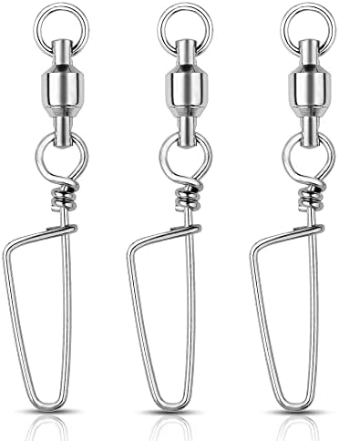 AMYSPORTS Clips Steel Snap Swivels Fishing Ball Bearing Swivels Fishing Saltwater Heavy Barrel Fishing Swivels Stainless White Nickel