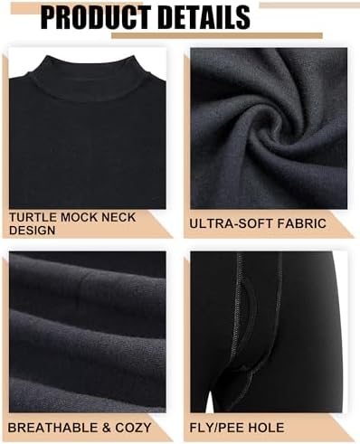 Jecery 4 Set Thermal Underwear for Men Cotton Thermals Turtleneck Underwear Warm Base Layer Top Bottom Set for Cold Weather