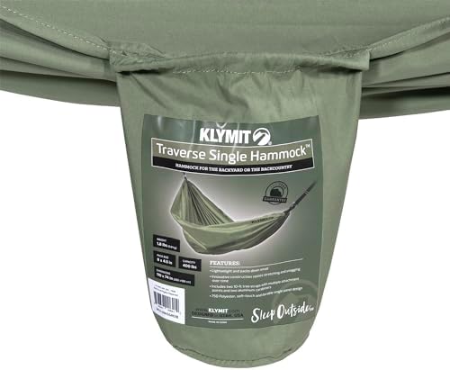 Klymit Double Wide Camping Hammock 400 lb. Capacity with Heavy Duty Straps and Caribiners - Navigator Series - Green