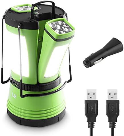 LE LED Camping Lantern Rechargeable, 600LM, Detachable Flashlight, Camping Essentials, Perfect Lantern Flashlight for Hurricane Emergency, Hiking, Fishing and More, USB Cable and Car Charger Included