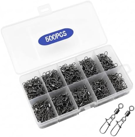 500 Pcs - Fishing Swivels Stainless Steel Barrel Swivels Fishing Tackle Kit with Assorted Sizes for Saltwater & Freshwater Rigs
