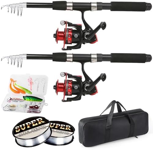 Tripquips Fishing Rod, 6.9ft 2Pcs Telescopic Fishing Rods Set, Carbon Fiber Fishing Pole, 2PCS Spinning Rod and Reel Combo with Carrier Bag Freshwater Fishing Rod and Reel Combos Kits Fishing Gear-Red
