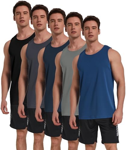 5 Pack Men's Workout Tank Tops Sleeveless Shirt Mesh Muscle Gym Fitness
