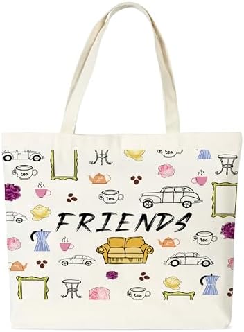 Friends Canvas Tote Bag, TV Show Gifts Tote Bags for Women, Friendship Gifts for Besties, Reusable Cloth Cotton Bags for Travel Shopping Beach - O01