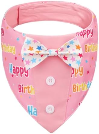 PTDECOR Birthday Dog Tuxedo, Pink Dog Collar Costumes with Bowtie, M