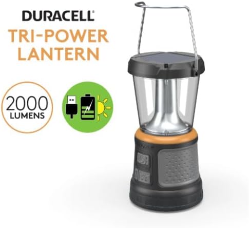 Duracell - 2000 lumens LED flashlight with 360° and 180° illumination for camping, fishing and emergency use, 6 light modes and 3 power supplies available for charging, 1654528