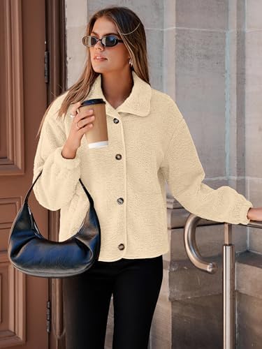 Glamaker Womens Sherpa Fleece Fuzzy Jackets Casual Warm Winter Button Down Long Sleeve Fluffy Coats 2025 Fall With Pockets
