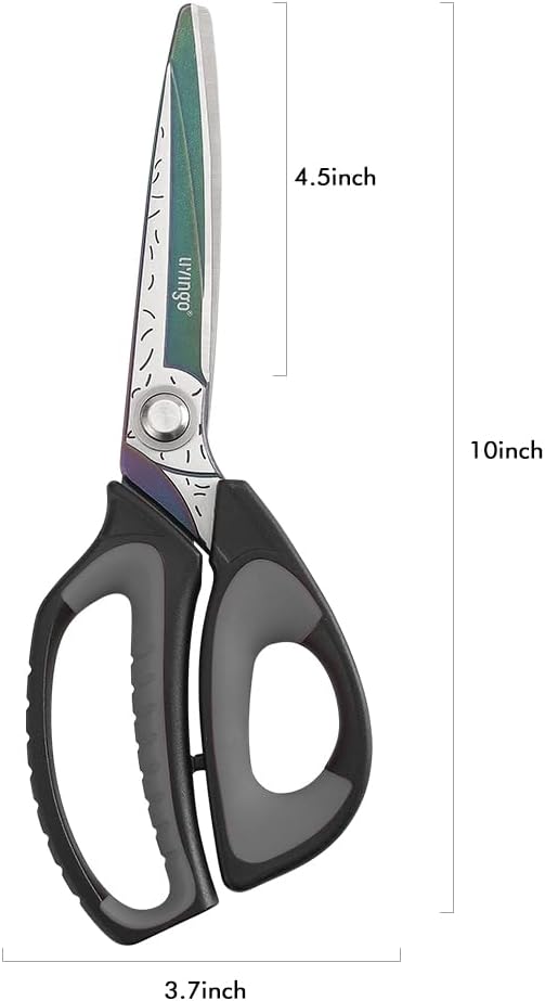 LIVINGO 10" Heavy Duty Multipurpose Shears for Shop & Garden (Black/Grey)