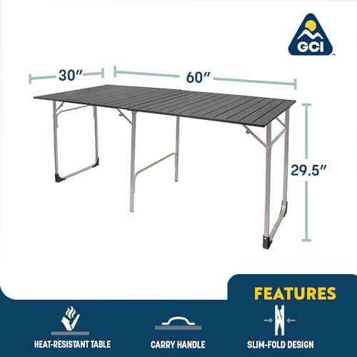GCI OUTDOOR Slim-Fold Table XL | Portable Outdoor 4-6 Person Dining Table, Heat Resistant Aluminum Tabletop, Perfect for Barbecues, Camping, Picnics & Tailgating