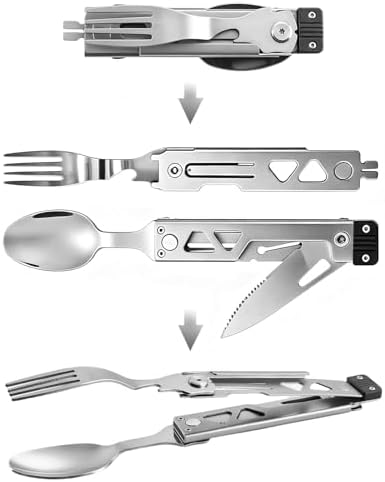 5-in-1 Camping Utensils Set with Pouch Folding Fork Spoon Knife