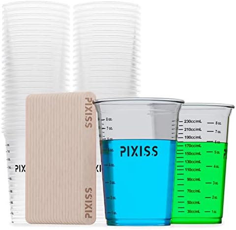 Pixiss Disposable Epoxy Resin Mixing Cups with Measurements (50-Pack) Mixing Cups for Mixing Containers, Epoxy Cups For Epoxy Measuring Cups - 20 Resin Mixing Sticks