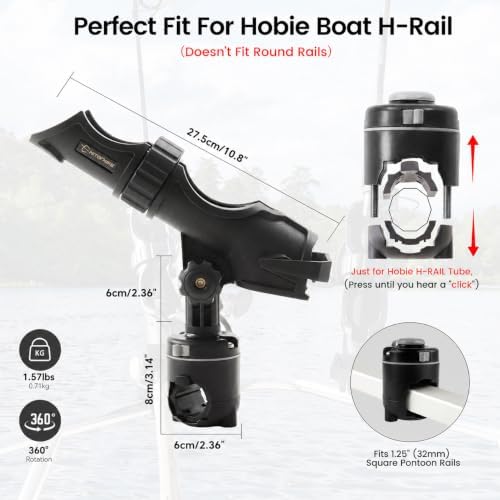 HITORHIKE Hobie H-Rail Fishing Rod Holder for Boat and Kayak, Compatible with Kayak Fishing Accessories