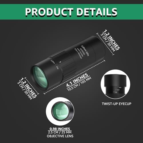 8x25mm Mini Monoculars for Adults High Power Clear View, Easy Focus, Multi-Coated Lens, BAK-4, 18mm ED Eyepiece, Twist-up Eyecup, Compact Monocular Telescope with Hand Strap for Hunting Bird Watching