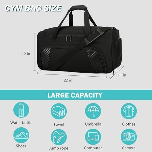 Urbanstand Gym Bag with Shoe Compartment - 50L Black Durable Large Duffle Bag for Travel, Weekender Carry On Duffel Bag for Men, Sports, Fitness & Workout