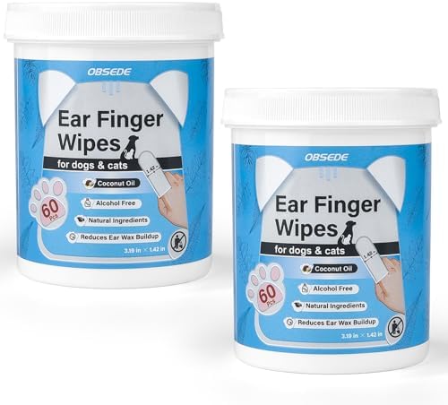 OBSEDE Ear Finger Wipes for Dogs & Cats, 120 Count, Alcohol Free Pet Care