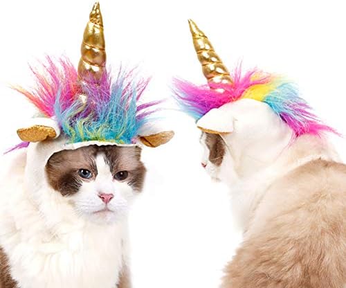 NACOCO Cat Unicorn Hat with Ear Hole for Small Dogs Puppy, Cat Costume Accessory for Halloween, Cosplay Mane Cap (with Ear Hole)