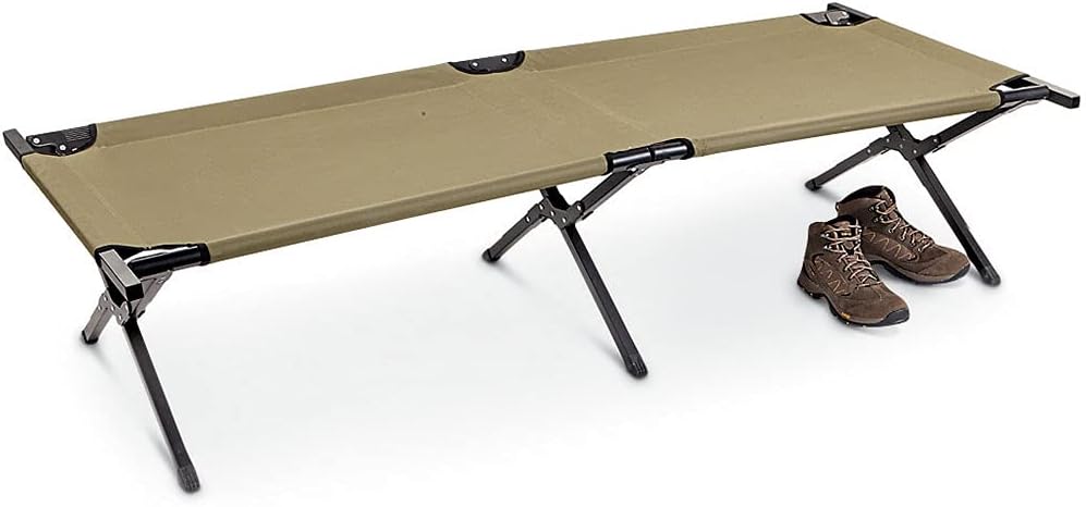 HQ ISSUE Camping Cot for Adults, Heavy-Duty Comfortable Military Army Style Portable Folding Sleeping Camp Tent Bed with Carry Bag, 225-lb Capacity