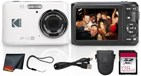 Kodak PIXPRO FZ45 4X Zoom Camera (White) (FZ45WH) + Cleaning Cloth Bundle